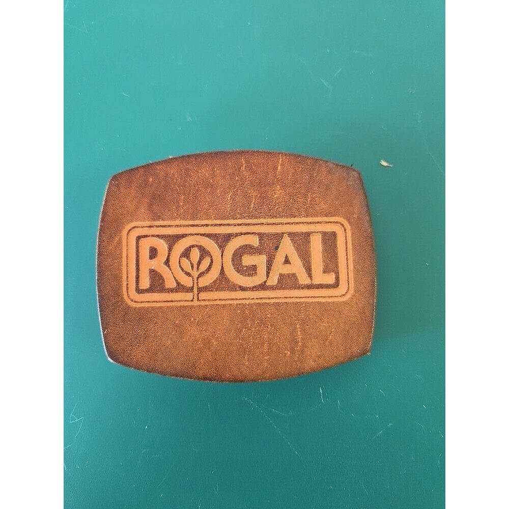 Vintage ROGAL Belt Buckle Tooled Leather and Brass Reverse El Cid Signed